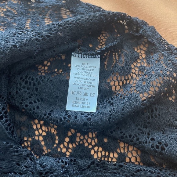 Women SM d.n.a. Couture Blouse 3/4 Tab Roll Sleeves Black Lace Open Front Button - Picture 8 of 8